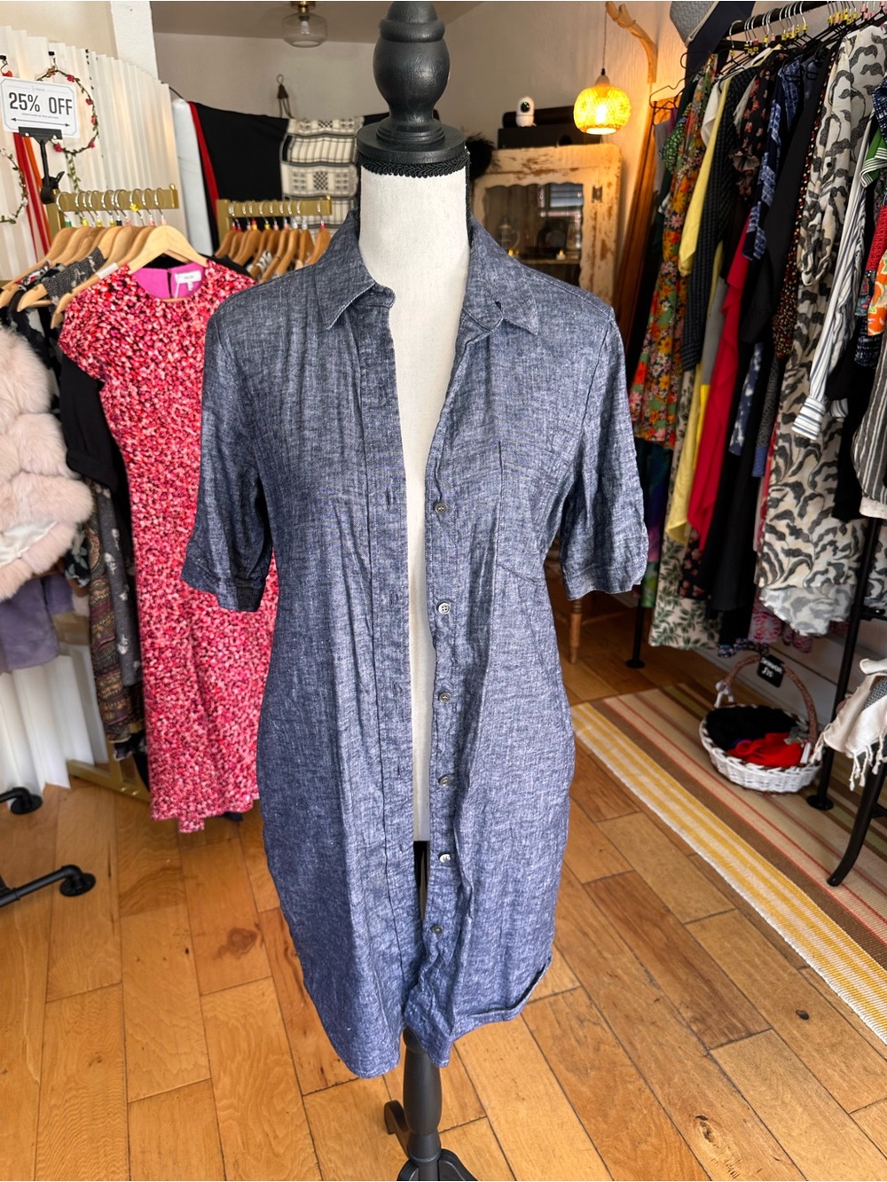 Theory Chambray Short Sleeve Shirt Dress
